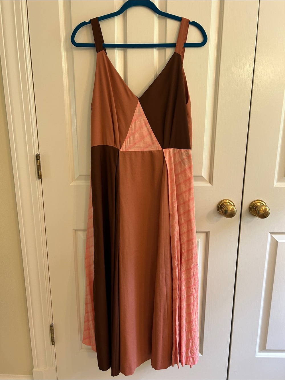 Pink Colorblock A-line Midi Dress